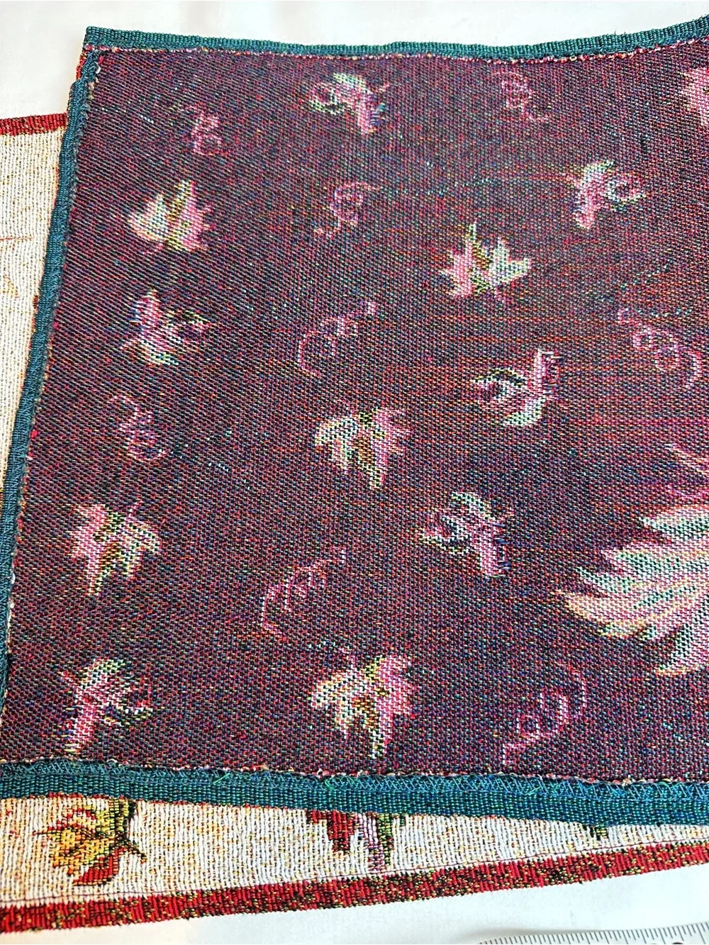 Vintage Cornucopia Table Runner with Red, Green, Gold Fruit & Leaf Motif